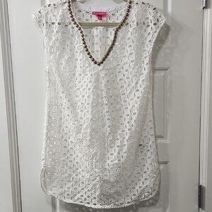 Lilly Pulitzer For Target White Eyelet Swim Cover with Gold Studs